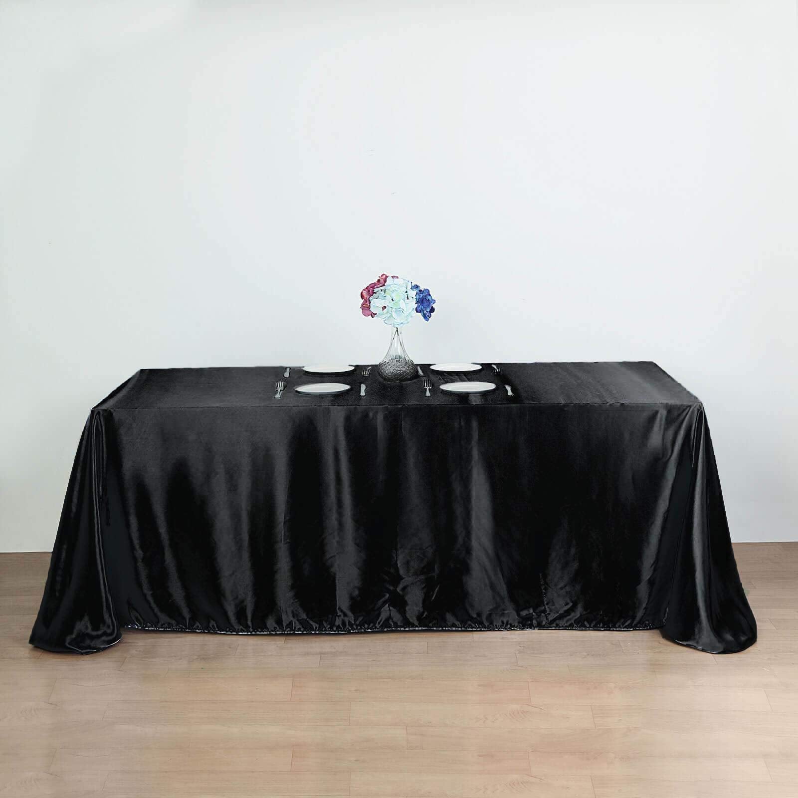Balsacircle 90X156 Inch Black Satin Rectangle Tablecloth Table Cover Linens For Wedding Table Cloth Party Reception Events Kitch